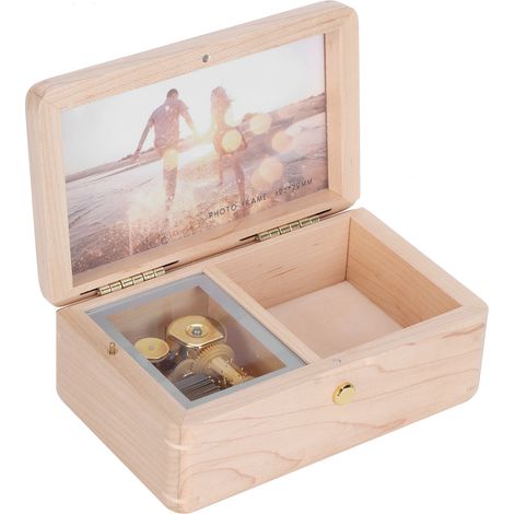 Boîte à musique en bois avec cadre photo - Cadeau original pour Noël ou la Saint-Valentin (1/5)