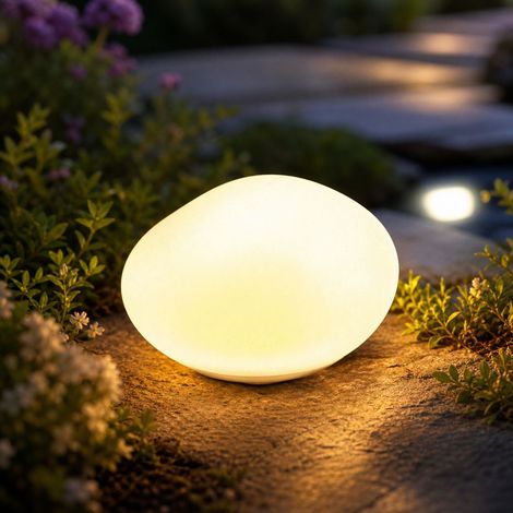 Lampe Solaire Galet LED Étanche ABS 14,5x8,5cm Éclairage Automatique Jardin Terrasse Cour Blanc Chaud Couleur (1/4)