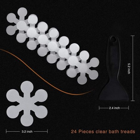 24 piezas，Pegatinas para bañera，Seguridad en la ducha，con raspador premium，Pegatinas antideslizantes autoadhesivas (1/4)