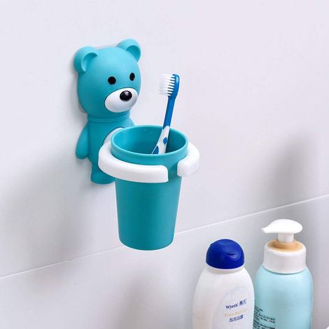 Support de brosse à dents pour enfants - Motif ours - Avec ventouse - À suspendre au mur - Pour salle de bain - Ustensiles de dentifrice (1/5)