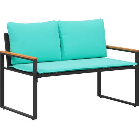 panchina con cuscino Nero e Turchese 115 x 65 x 72 cm Rattan vidaXL