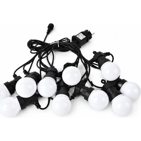 Guirlande Guinguette 5 mètres avec 10 Ampoules LED Blanches 3W Noir - 270 deg - Blanc chaud - 3000K (1/5)
