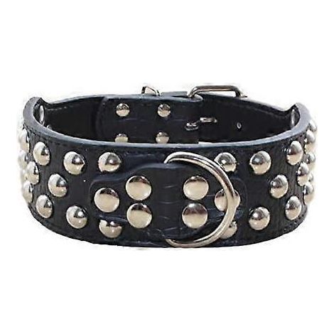 Lederhalsband mit Nieten und 3 Reihen silberner Nieten – Breite: 5,1 cm