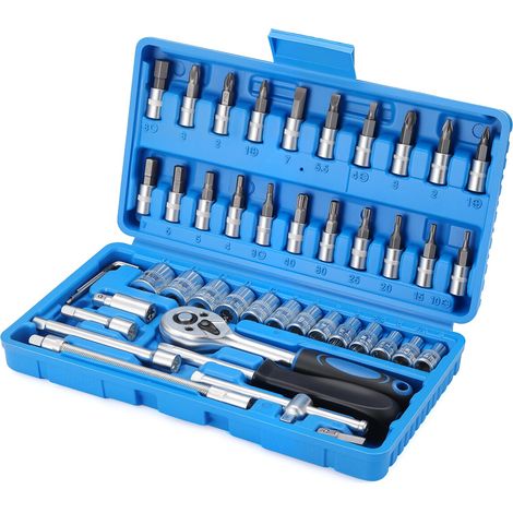 46-teiliges Ratschen-Steckschlüssel-Set mit 1/4-Zoll-Ratschenschlüssel, Bit-Set und professionellem Koffer – für Auto, Haushalt und Heimwerker