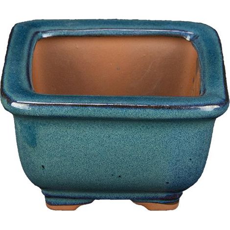 Vaso per bonsai quadrato in gres smaltato verde 8,5x8,5x5,5 cm - YM2b