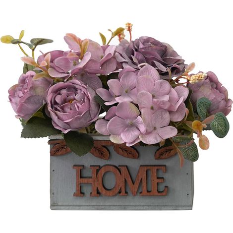Fleur factice en pot violette, hortensia pivoine en pot imitation réaliste, décoration plastique PP et bois pour jardin bureau café (1/2)