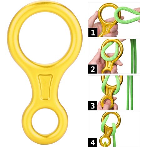 Descendeur en 8 avec mousqueton de sécurité 35KN pour escalade et secours (Couleur or) (1/5)