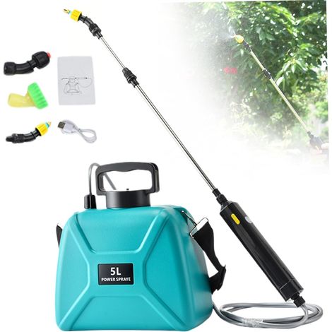 Elektrische Gartenspritze (5 Liter), USB-wiederaufladbar, mit 3 ausziehbaren Sprühdüsen und verstellbarem Schultergurt, tragbare elektrische Wasserspritze (10 x 11 Zoll) (1/5)