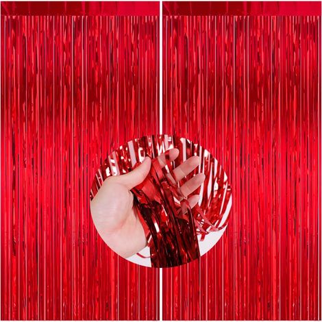 2 Pièces Rideau Métallique, Frange Réfléchissante, Aluminium, Décoration Fête Anniversaire Noël