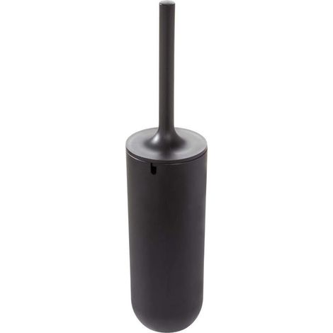 Brosse WC avec Support, Balai WC Fin en Plastique Balayette WC autoportante avec Tête de Brosse aux Poils en Silicone - Noir (1/5)
