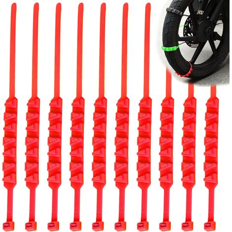 Set de 10 Chaînes à neige pour vélo, moto et trottinette électrique - Rouge