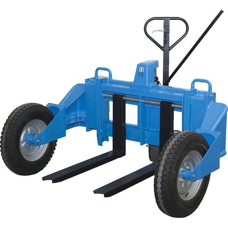 Chariot élévateur tout terrain – Plage de levée 65-233 mm – Capacité 1200 kg – Fourches ajustables 860 mm – Roues caoutchouc 330 mm – Hanselifter