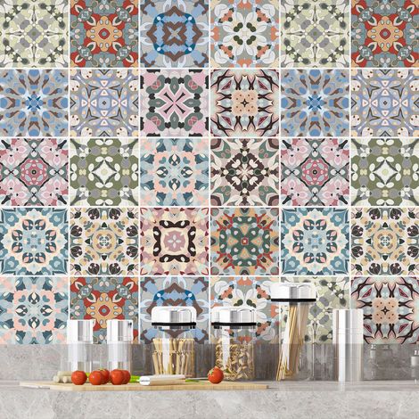 Stickers carrelage - Moti carreaux de ciment - 36 Stickers 20x20 cm - Adhésif MAT (1/3)