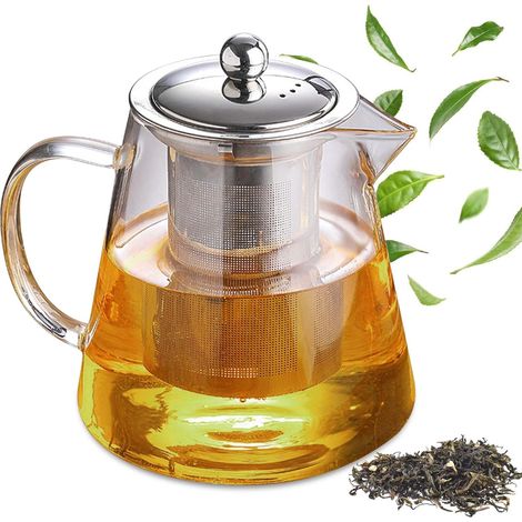 Théière en verre de 1,3 l avec infuseur en verre borosilicate - Protection contre la surchauffe - Infuseur à thé pour feuilles en vrac - Idéal pour la préparation de thés en vrac, herbes (1/5)