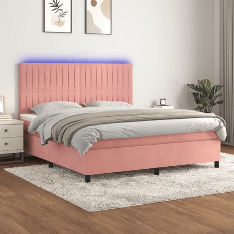 Sommier tapissier avec matelas et LED, Lit Adulte, Lit double Rose 160x200 cm Velours BVM17984 (1/5)