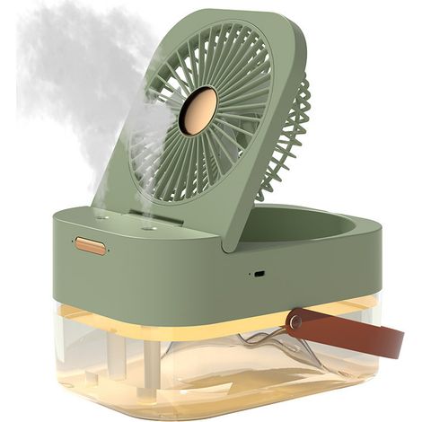 Brumisateur ventilateur de bureau pliable silencieux mini rafraîchissant avec lumière nocturne vert pour maison voyage bureau (1/5)