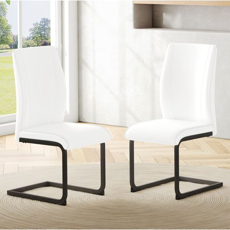 2er-Set Esszimmerstühle aus weißem Kunstleder mit schwarzen Metallbeinen, ergonomisch,43×44.5×99cm (1/5)