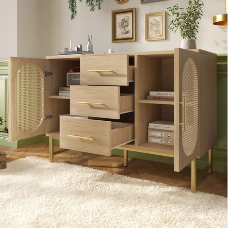 Mueble almacenamiento con efecto ratán y 3 cajones OKMYHOME (1/5)