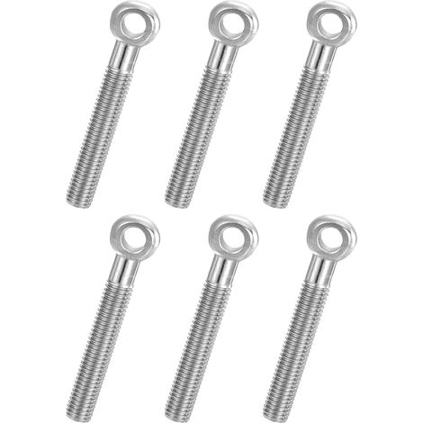 6 piezas de cáncamos M10x75 mm, argollas de elevación para columpios de hombro, tornillo de acero inoxidable 304, rosca métrica con orificio deslizante de media ranura, color plata.
