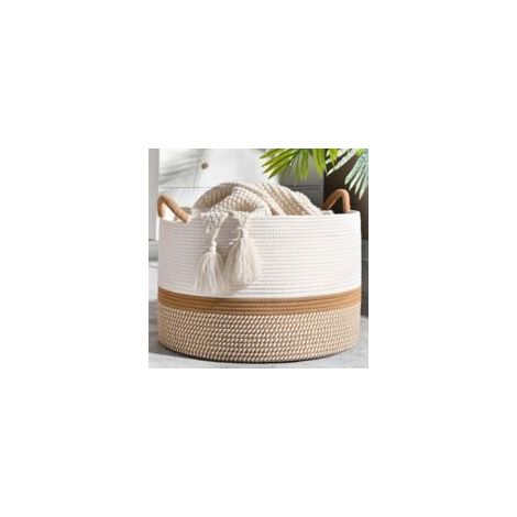 Großer Deckenkorb (40 cm × 30 cm), geflochtener Aufbewahrungskorb, Babywäschekorb, Wäschekorb, Spielzeugkiste für Babys - Crezuo (1/4)