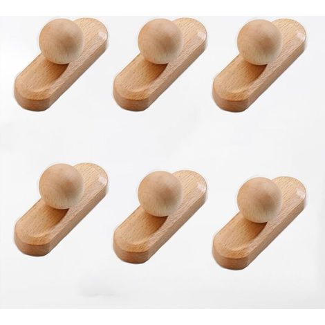 6 Pièces Boutons de Meubles en Bois, Cuisine Poignées de Tiroir en Bois avec Vis, Bois Massif Poignee de Meuble, pour Portes, Tiroirs, Armoires (A, Single hole) (1/5)