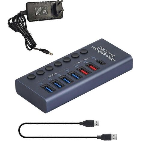 Hub USB 7 ports - Hub USB 3.0 - Répartiteur en aluminium - Adaptateur secteur 12 V 3 A 36 W - UE (1/4)