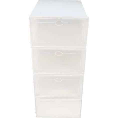 Boîte à Chaussures en Plastique Blanc 4 Pièces Couvercle Transparent (1/5)