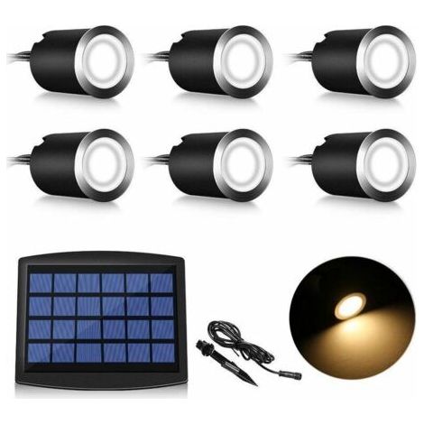 Lot de 6 mini spots LED solaires encastrables au sol, 3 W, pour éclairage extérieur encastré au sol, antirouille. (1/5)
