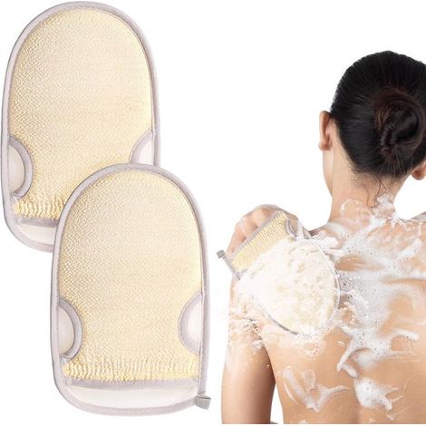 2 Peelinghandschuhe – doppelseitige Premium-Peelinghandschuhe – Körperpeelinghandschuhe mit Daumenlöchern für Gesicht und Körper – cremefarben (1/5)