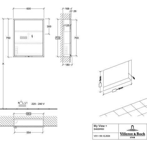 Villeroy & Boch B4826R00 Armoire miroir encastrable My View+ B4826R