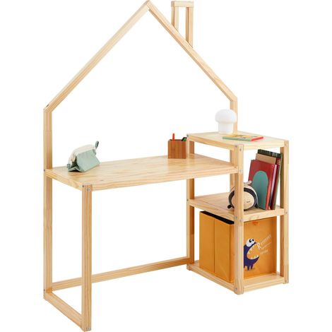 Idimex – Bureau enfant en pin massif naturel – Hauteur réglable 56-75 cm – Design en forme de maison – 162 x 120 x 50 cm (H x L x P) (1/4)