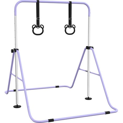 Barre de gymnastique pour enfants, barre horizontale pliable à hauteur réglable avec anneaux de gymnastique, violet (1/5)