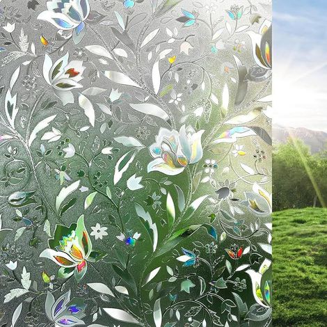 Film Electrostatique pour Fenêtre 3D - Protège Intimité, Anti-UV, Décoratif, Anti Regard - Motif Tulipes Fleurs (44,5x200cm) (1/5)