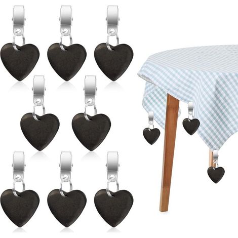 (Noir)Poids de Nappe, 8 Pinces Poids pour Nappe Forme de Cœur, Poids Nappe avec Pinces, Attache Nappe de Table Exterieur, pour L'extérieur, Jardins, Fêtes, Pique-niques (1/5)