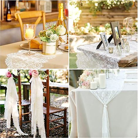Chemin de table en dentelle blanche française pour mariage, nappe décorative pour table de repas familial, chemin de table en dentelle blanche pour mariage (1/4)