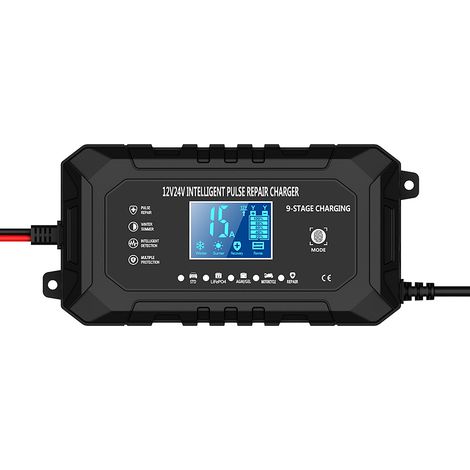 Chargeur Batterie Voiture, 12V/24V Chargeur Batterie Lithium 9 Étapes de Charge avec Réparation, 10 Protection Maintien de Charge avec Batterie LiFePO4, pour Voiture Moto Camion AGM Gel