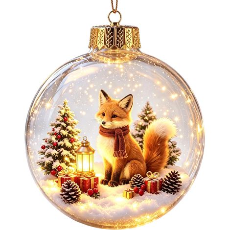 Boule à neige lumineuse 3D en acrylique transparent, décoration à suspendre au sapin de Noël avec le Père Noël et son traîneau de rennes (1/5)