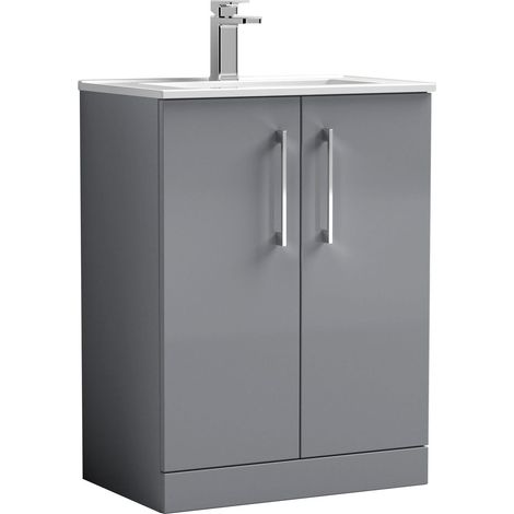Balterley Bramshall Modern Bathroom 2 Soft Close Door & Minimalist Floor Standing Vanity Unit Basin, Satin Grey, 440mm