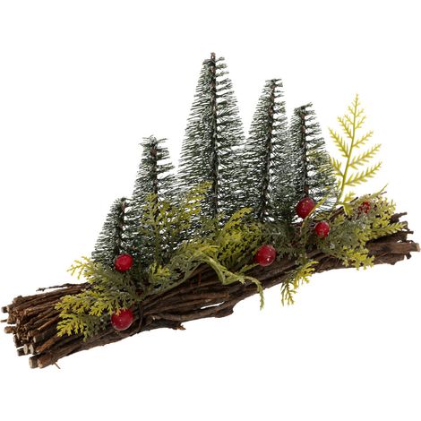 Déco de Noël Sapin de table sur fagot avec baies rouges - Feeric Christmas (1/2)