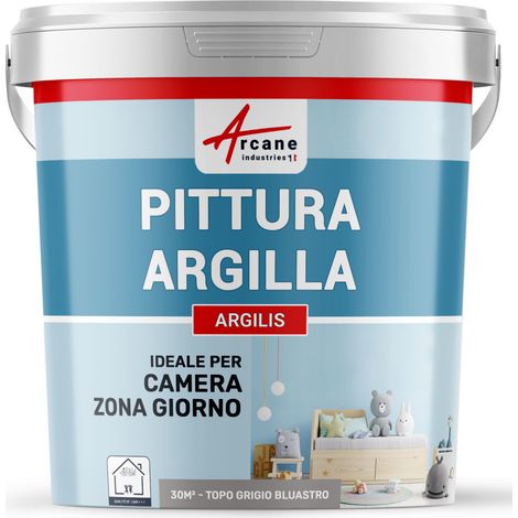 Pittura naturale all'argilla per decorare la camera dei bambini - ARGILIS - 30 m² (5 kg in 1 strato) Grigio Topo Bluastro - ARCANE INDUSTRIES