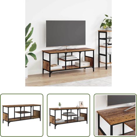 Meuble tv rustique - Meuble TV Bois Ancien 100 x 35 x 45 cm Bois d'ingénierie et fer (1/5)