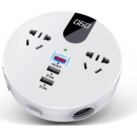 Onduleur Voiture QC3.0 12V/24V vers 220V - Convertisseur Allume-Cigare Blanc - Charge Rapide USB - Compatibilité Universelle Au... (1/5)