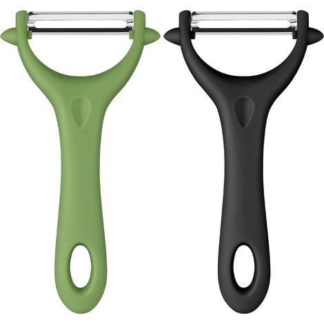 Pelador universal de verduras de acero inoxidable (2 unidades), manual, con mango ergonómico, para verduras y frutas (negro y verde) (1/5)