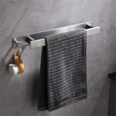 Stainless Steel Towel Rack, Self Adhesive Guest Towel Holder No Drilling, Adhesive Bath Towel Holder with Hooks for Bathroom (40cm, Brushed) (1/4)