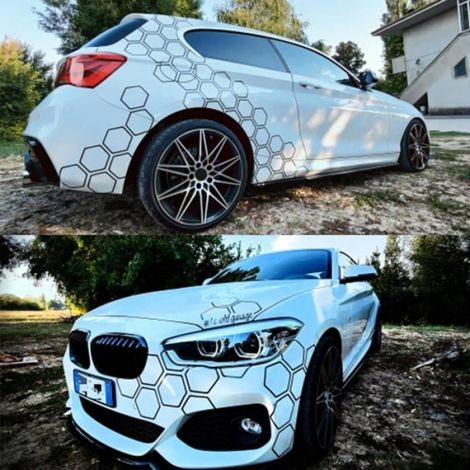 Autocollants latéraux de carrosserie gris, décoration automobile nid d'abeille en PVC, accessoire adhésif pour voiture (1/4)