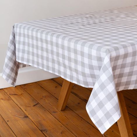 Nappe Tissu Grand Format Vichy Gris Carreaux Coton Recyclé Rectangle Réutilisable Lavable Repas Extérieur Buffets Mariages Pique-niques 180cm x 140cm
