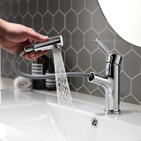 Robinet de lavabo avec douchette extractible à 2 jets, robinet de cuisine à poignée unique, robinet de vasque à poser (1/5)