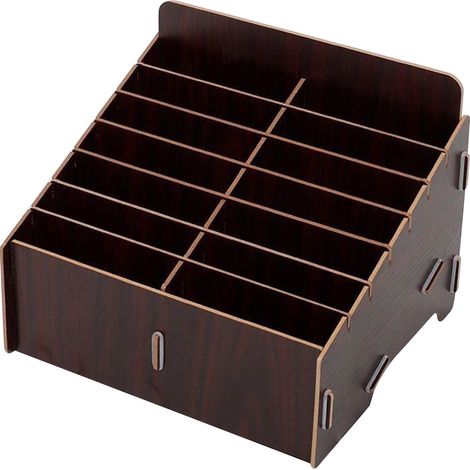 Boîte De Rangement Bureau En Bois - 14 Compartiments Avec Étagère À Dossiers Et Trieur À Courrier Pour Bureau Et Maison - Noir