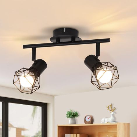 GBLY Deckenstrahler 2 Flammig Vintage Denckenspots - Schwarz Denckenlampe E14 Verstellbare 350°Industrial Retro Deckenleuchte für Flur Wohnzimmer Schlafzimmer Küche Esszimmer (1/5)