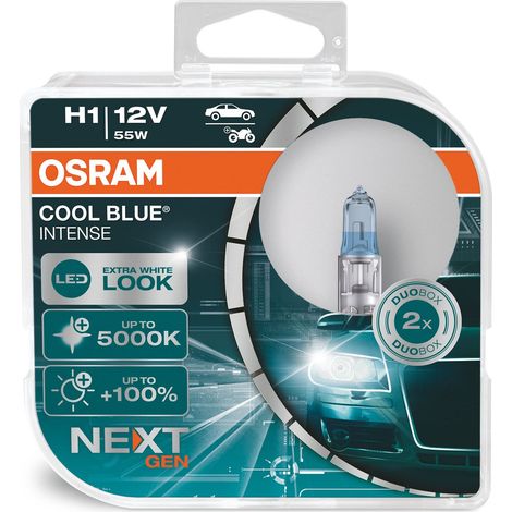 OSRAM COOL BLUE INTENSE H1, +100% luminosa, fino a 5000K, lampada alogena, look LED, box duo (2 lampade) (1/5)